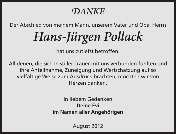 Hans J Rgen Pollack Traueranzeige S Chsische Zeitung