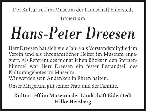 Hans Peter Dreesen Gedenken Husumer Nachrichten