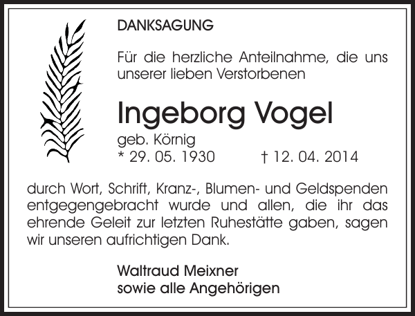 Ingeborg Vogel Traueranzeige S Chsische Zeitung