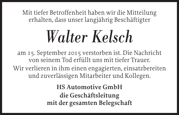 Walter Kelsch Gedenken Norddeutsche Rundschau