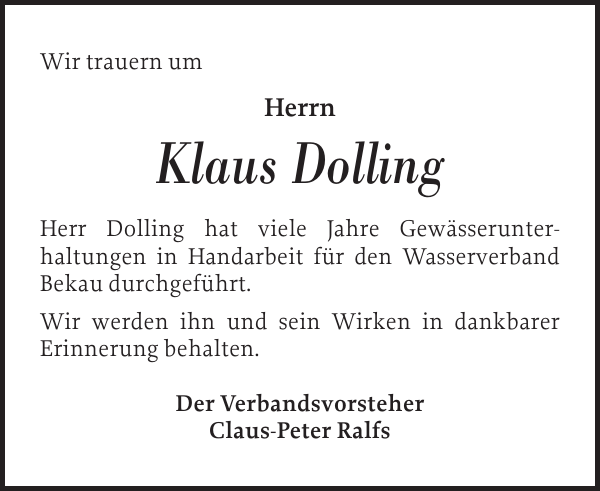 Klaus Dolling Gedenken Norddeutsche Rundschau