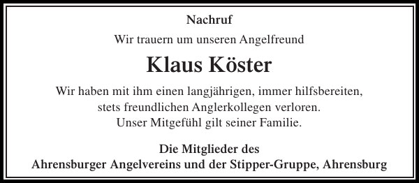 Klaus Köster Gedenken Stormarner Tageblatt