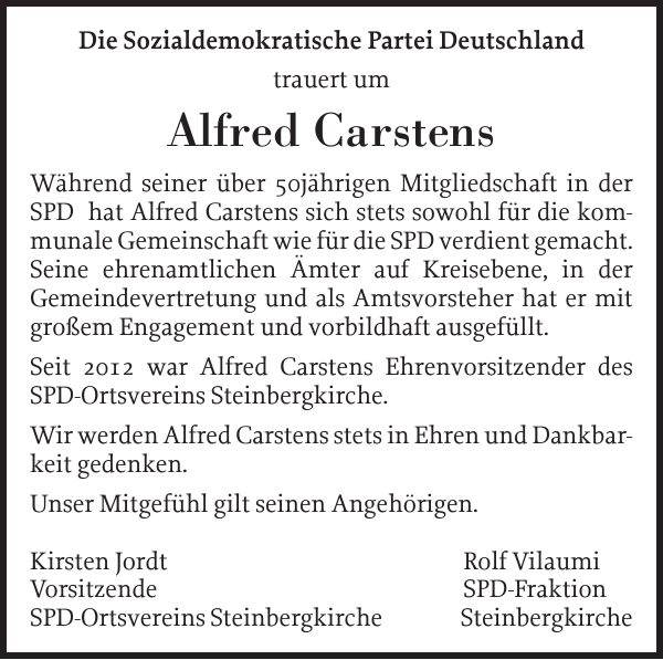 Alfred Carstens Gedenken Flensburger Tageblatt