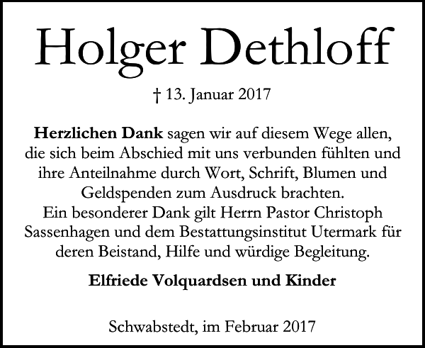 Holger Dethloff Danksagung Husumer Nachrichten