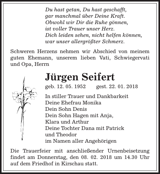 Jürgen Seifert Traueranzeige Sächsische Zeitung