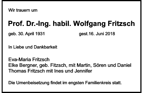 Prof Dr Ing Habil Wolfgang Fritzsch Traueranzeige S Chsische Zeitung