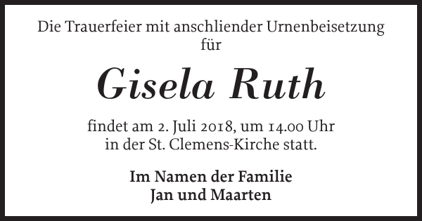 Gisela Ruth Traueranzeige Der Insel Bote