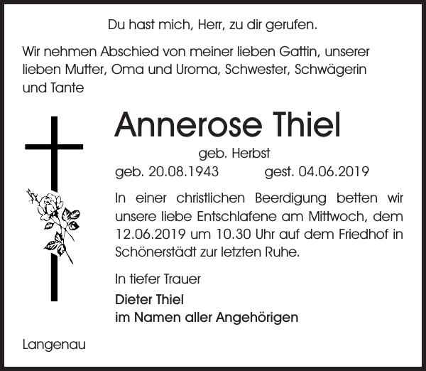 Annerose Thiel Traueranzeige Sächsische Zeitung