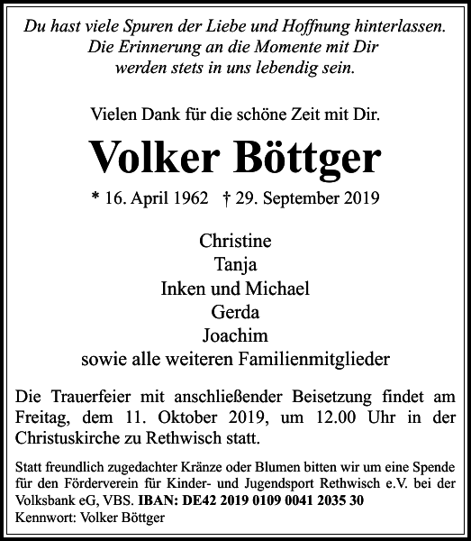 Volker B Ttger Gedenken Stormarner Tageblatt