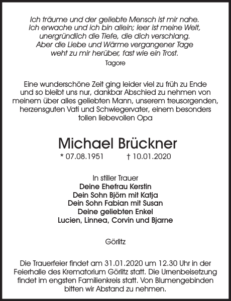 Michael Brückner Traueranzeige Sächsische Zeitung