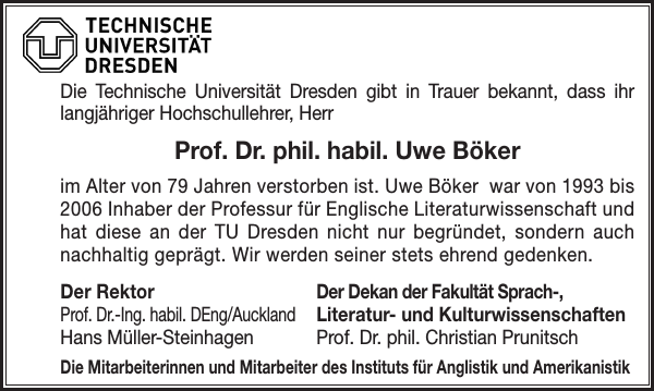 Prof Dr phil habil Uwe Böker Traueranzeige Sächsische Zeitung