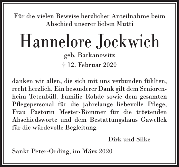 Hannelore Jockwich Danksagung Husumer Nachrichten