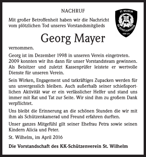 Georg Mayer Traueranzeige Badische Zeitung