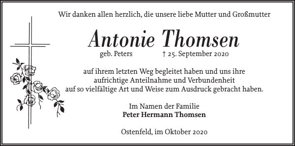 Antonie Thomsen Danksagung Husumer Nachrichten