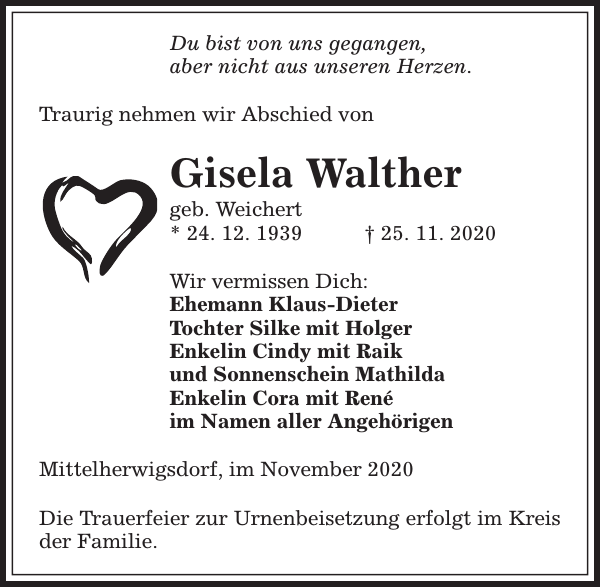 Gisela Walther Traueranzeige S Chsische Zeitung