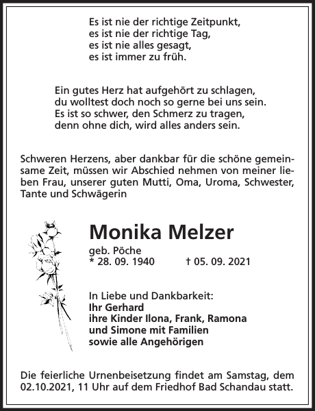 Monika Melzer Traueranzeige S Chsische Zeitung