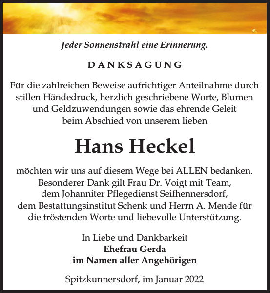 Hans Heckel Traueranzeige Sächsische Zeitung