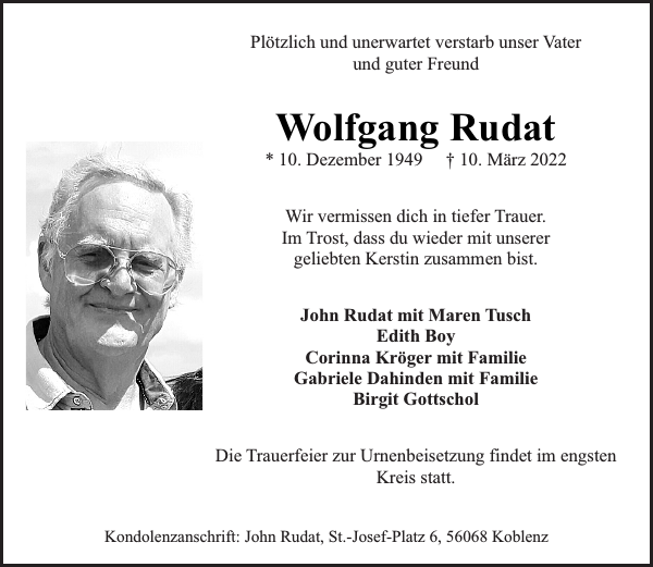 Wolfgang Rudat Traueranzeige Stormarner Tageblatt