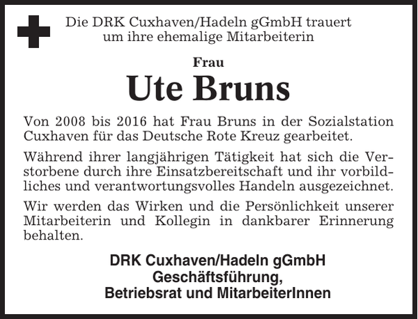 Ute Bruns Gedenken Cuxhavener Nachrichten