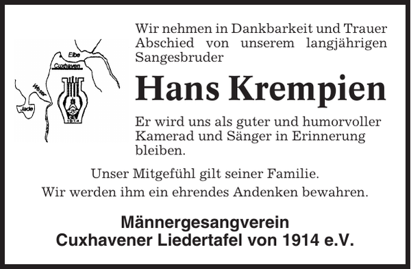 Hans Krempien Gedenken Cuxhavener Nachrichten