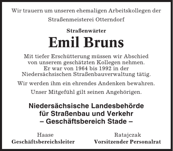 Emil Bruns Gedenken Cuxhavener Nachrichten