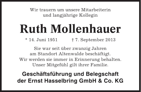 Ruth Mollenhauer Gedenken Cuxhavener Nachrichten