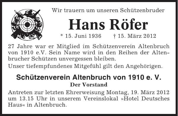 Hans Röfer Gedenken Cuxhavener Nachrichten