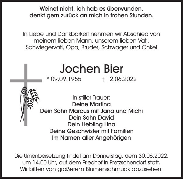 Jochen Bier Traueranzeige S Chsische Zeitung