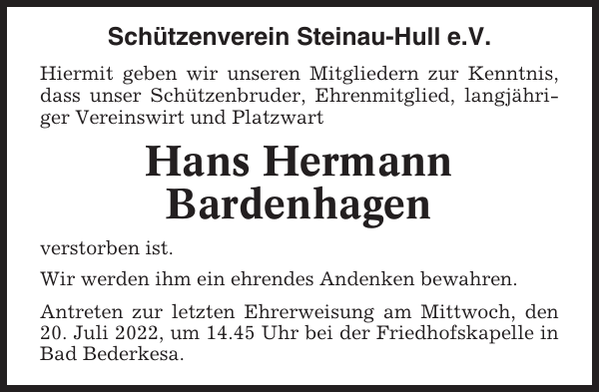 Hans Hermann Bsardenhagen Gedenken Niederelbe Zeitung