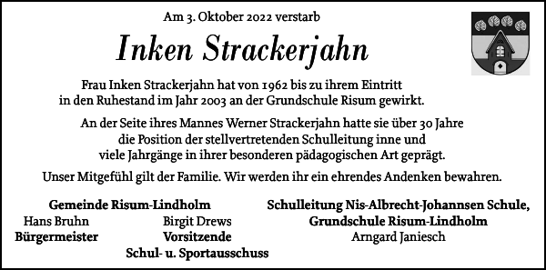 Inken Strackerjahn Gedenken Nordfriesland Tageblatt