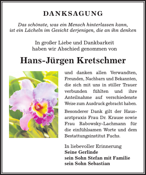 Hans J Rgen Kretschmer Traueranzeige S Chsische Zeitung