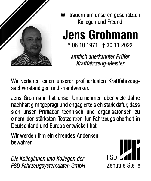 Jens Grohmann Traueranzeige Sächsische Zeitung