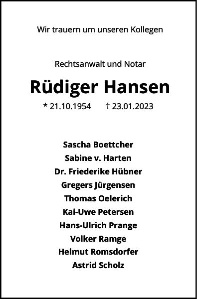 Rüdiger Hansen Gedenken Flensburger Tageblatt