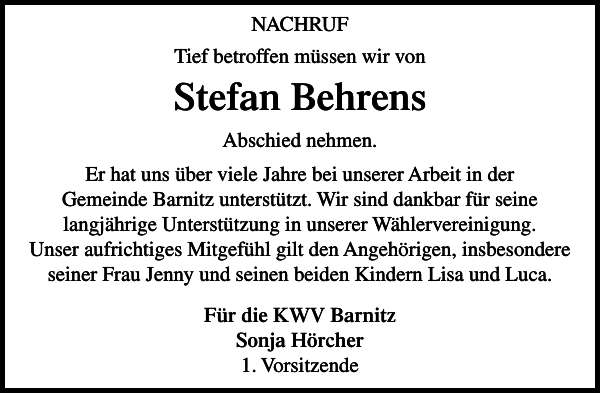 Stefan Behrens Gedenken Stormarner Tageblatt