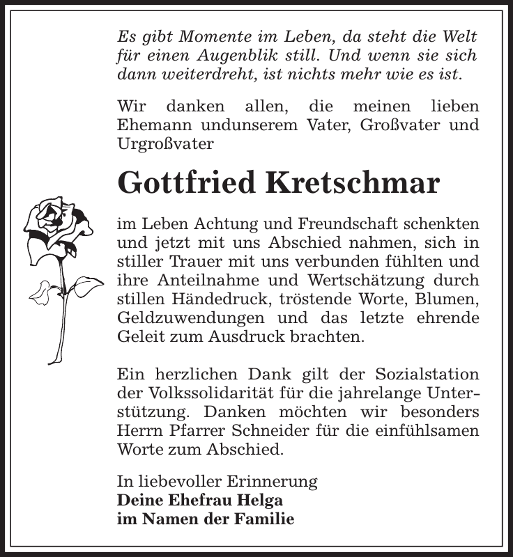 Gottfried Kretschmar Traueranzeige S Chsische Zeitung