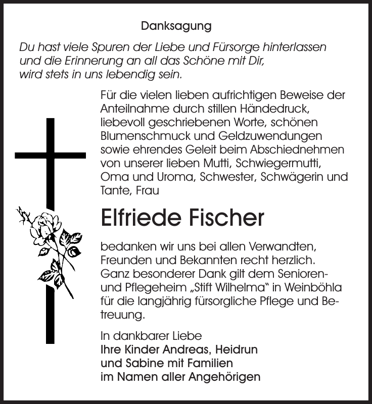 Elfriede Fischer Traueranzeige S Chsische Zeitung