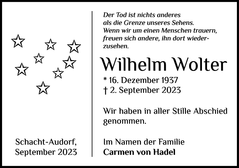 Wilhelm Wolter Traueranzeige Landeszeitung