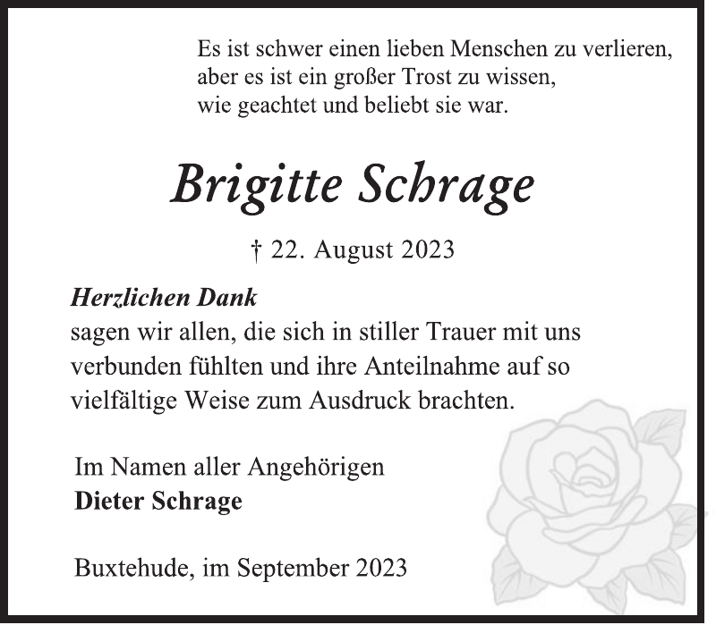 Brigitte Schrage Danksagung Stader Tageblatt