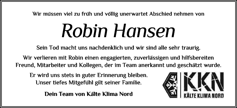 Robin Hansen Gedenken Husumer Nachrichten