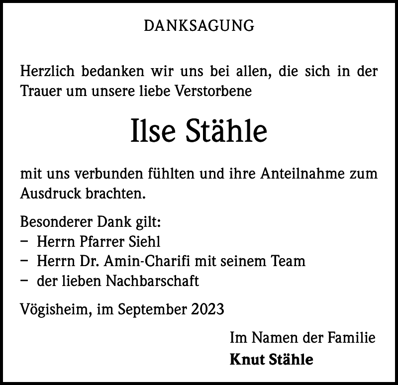 Ilse St Hle Danksagung Badische Zeitung