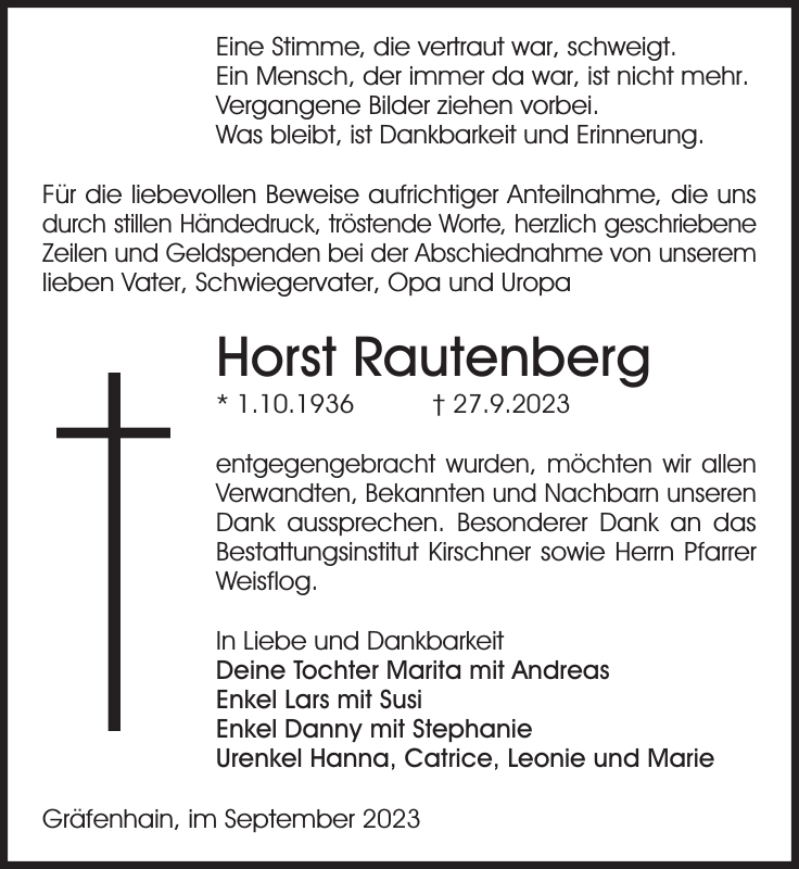 Horst Rautenberg Traueranzeige Sächsische Zeitung