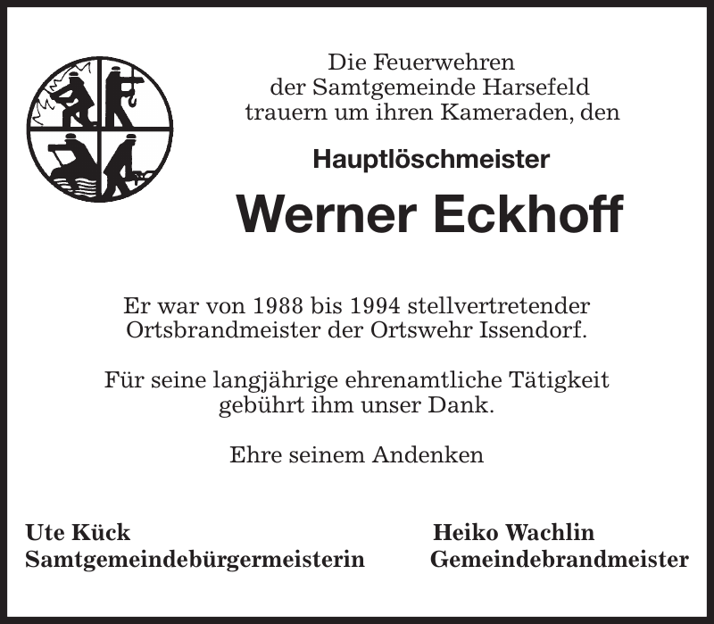 Werner Eckhoff Nachruf Stader Tageblatt