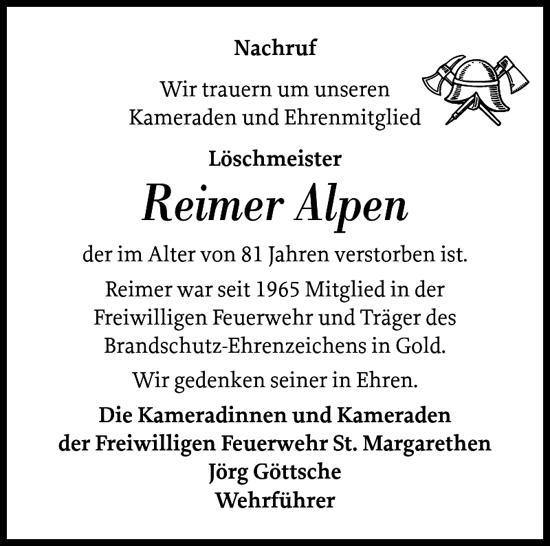 Reimer Alpen Gedenken Norddeutsche Rundschau