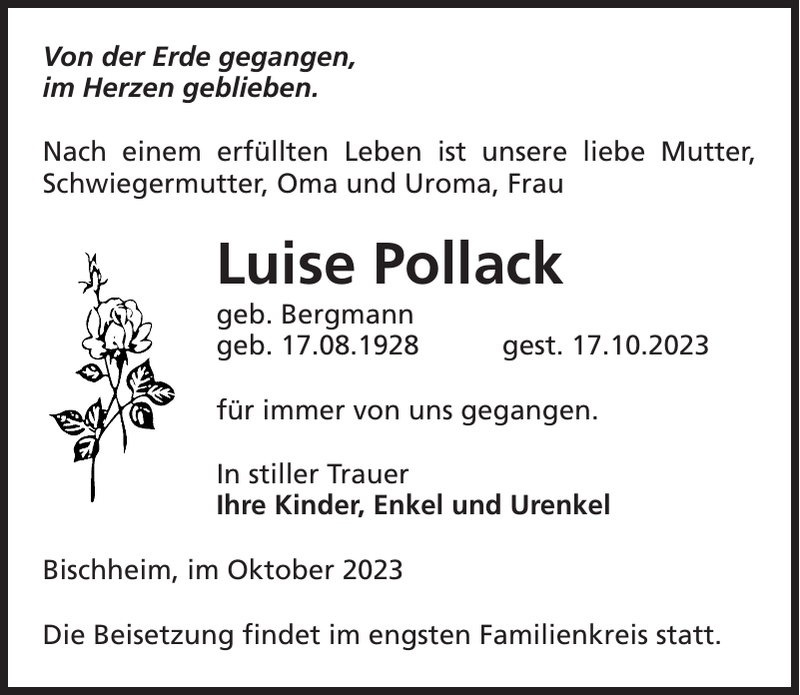 Luise Pollack Traueranzeige S Chsische Zeitung