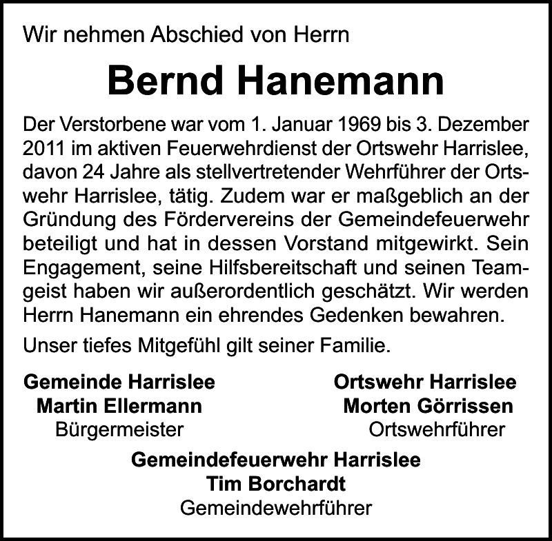 Bernd Hanemann Gedenken Flensburger Tageblatt