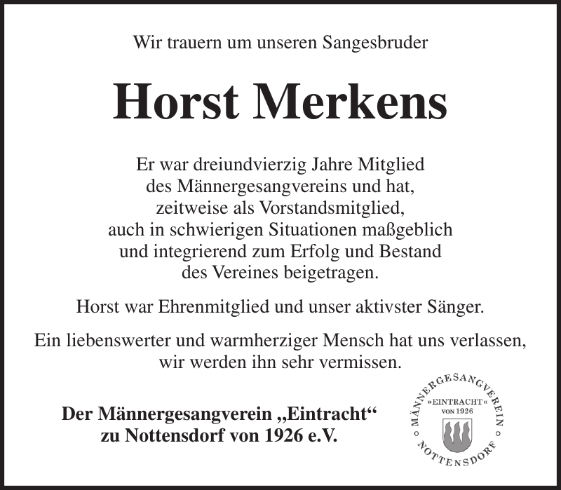 Horst Merkens Nachruf Stader Tageblatt