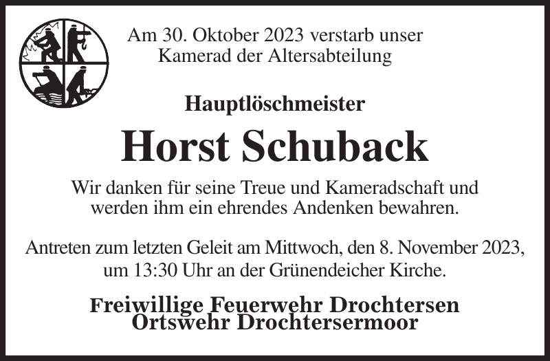 Horst Schuback Nachruf Stader Tageblatt