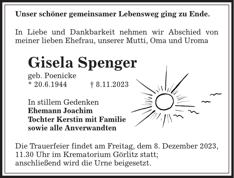 Gisela Spenger Traueranzeige S Chsische Zeitung