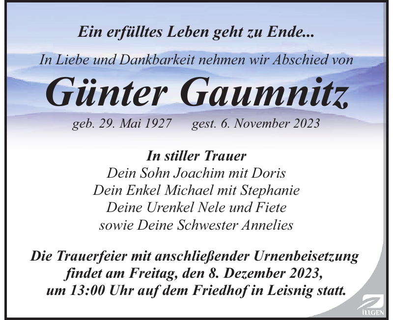 Günter Gaumnitz Traueranzeige Sächsische Zeitung