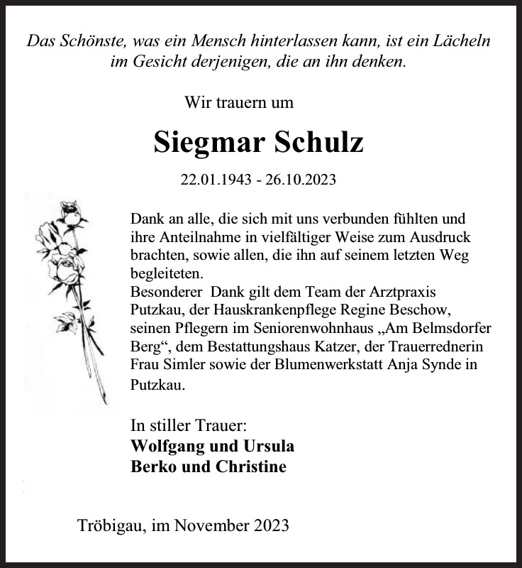 Siegmar Schulz Traueranzeige S Chsische Zeitung